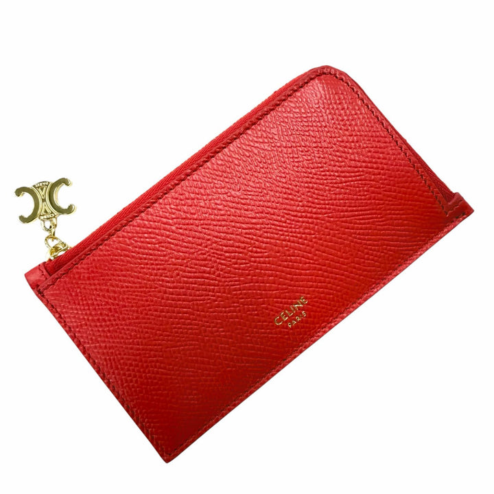Excellent CELINE Card Case Red leather L10083FVO