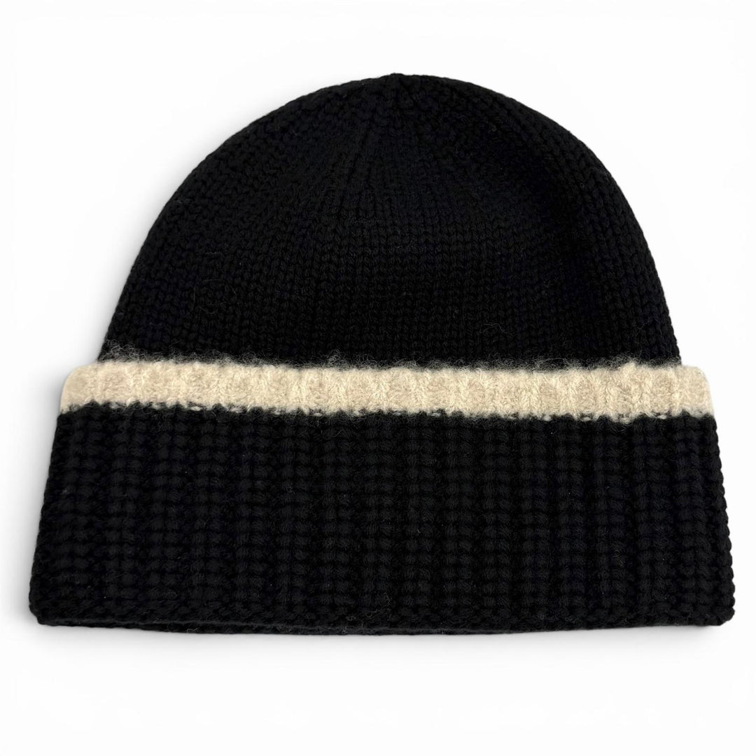 Excellent CHANEL Knit cap COCO Mark black wool Women