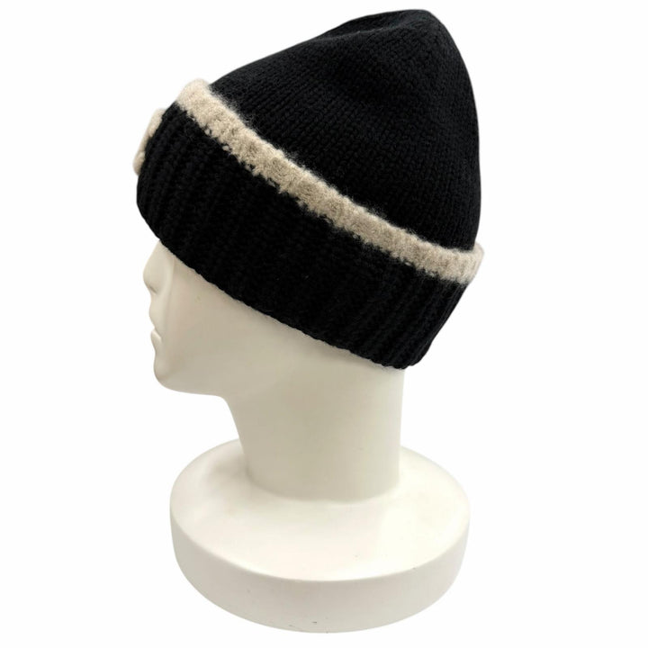 Excellent CHANEL Knit cap COCO Mark black wool Women