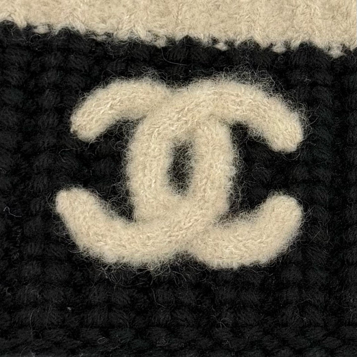 Excellent CHANEL Knit cap COCO Mark black wool Women