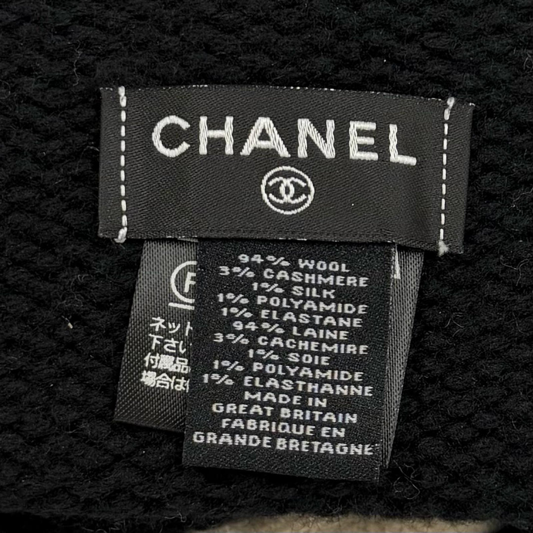 Excellent CHANEL Knit cap COCO Mark black wool Women