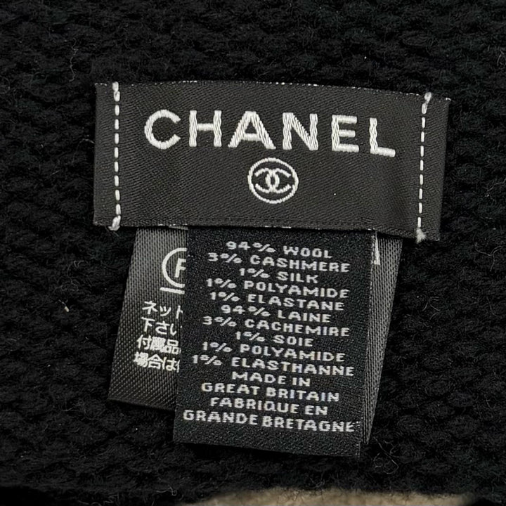 Excellent CHANEL Knit cap COCO Mark black wool Women