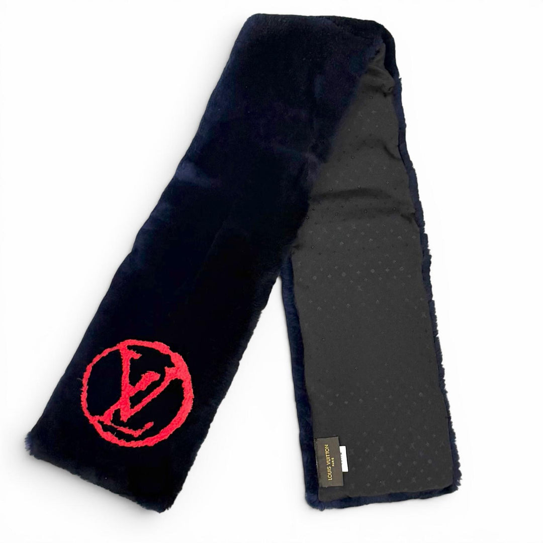 Great LOUIS VUITTON Scarf Echarpe Shirring Darling Navy Beaver Women M73024