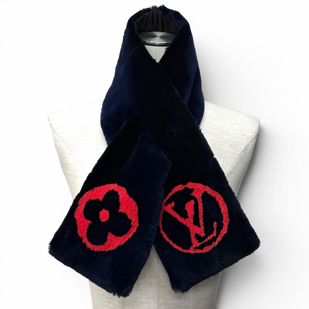 Great LOUIS VUITTON Scarf Echarpe Shirring Darling Navy Beaver Women M73024