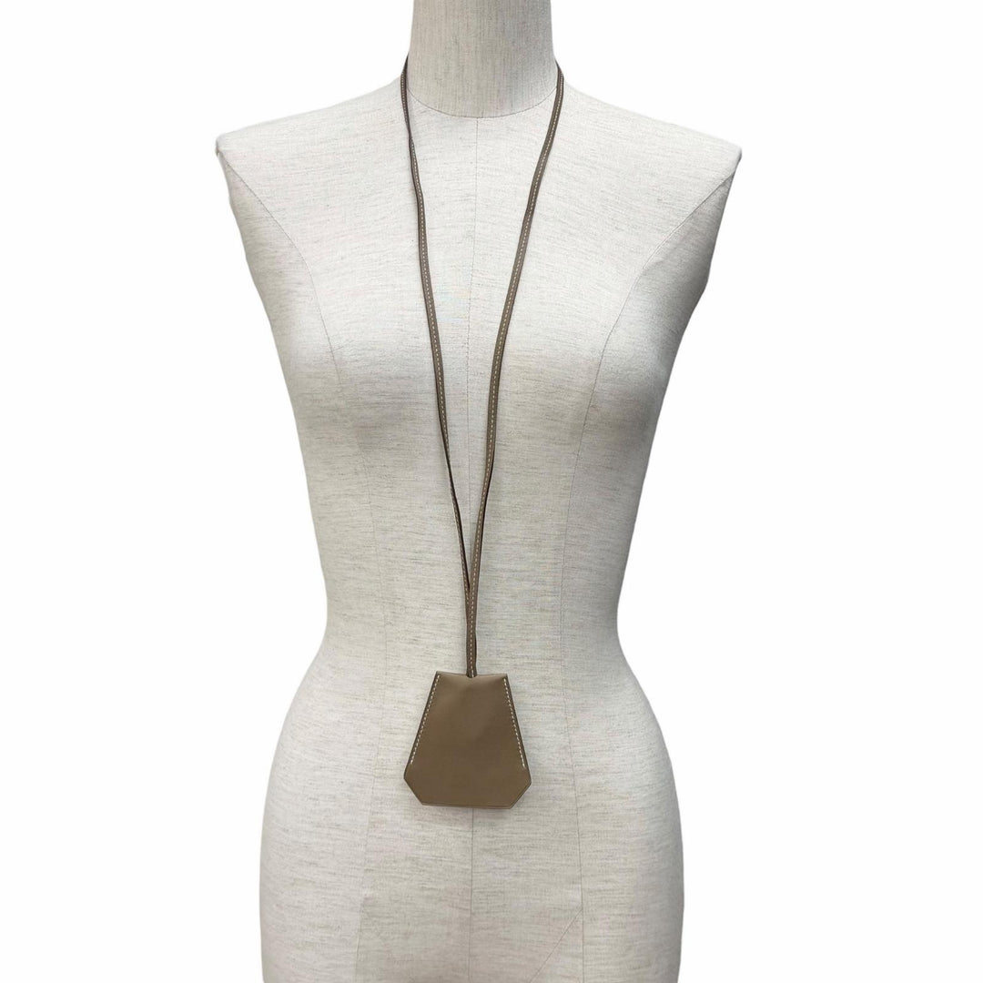 Excellent HERMES Necklace Leather Clochette Necklace Charm Leather leather Women