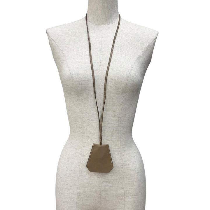 Excellent HERMES Necklace Leather Clochette Necklace Charm Leather leather Women