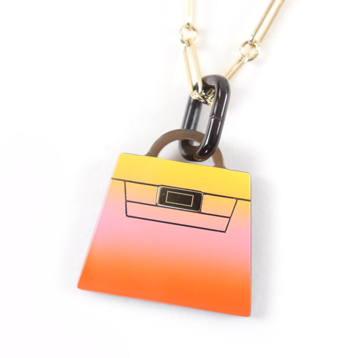 Excellent HERMES Necklace Marokinje GM Fusion Kelly gold Buffalo horn Women