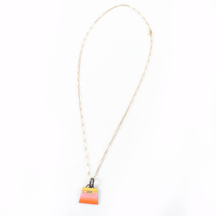 Excellent HERMES Necklace Marokinje GM Fusion Kelly gold Buffalo horn Women
