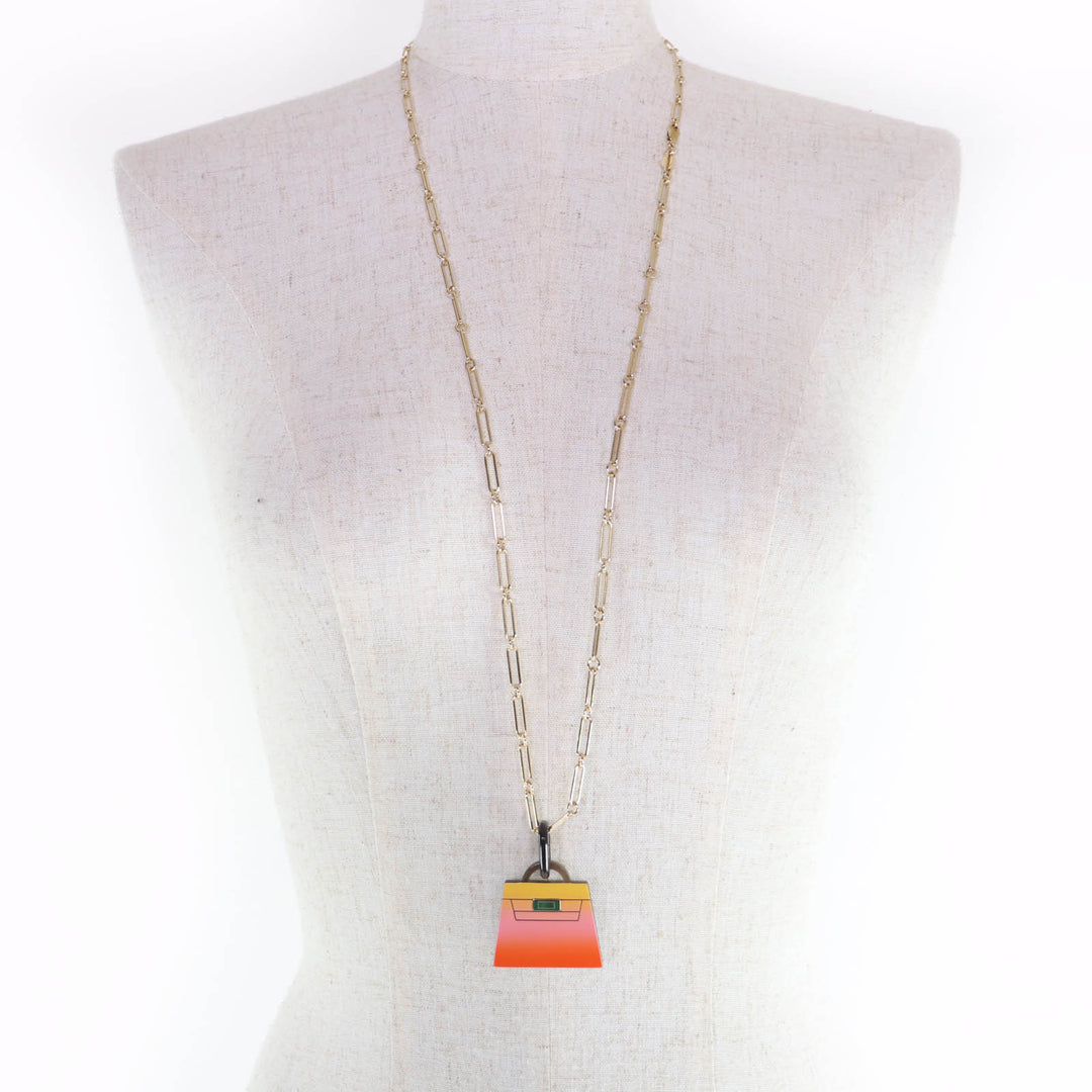 Excellent HERMES Necklace Marokinje GM Fusion Kelly gold Buffalo horn Women