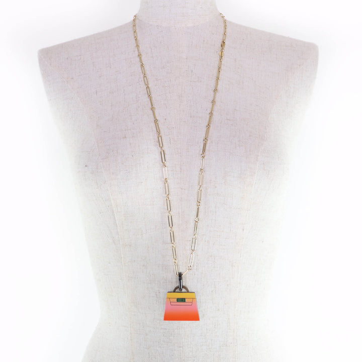 Excellent HERMES Necklace Marokinje GM Fusion Kelly gold Buffalo horn Women