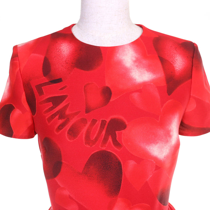 Excellent VALENTINO one piece LAMOUR Heart print short-sleeved mini dress Red