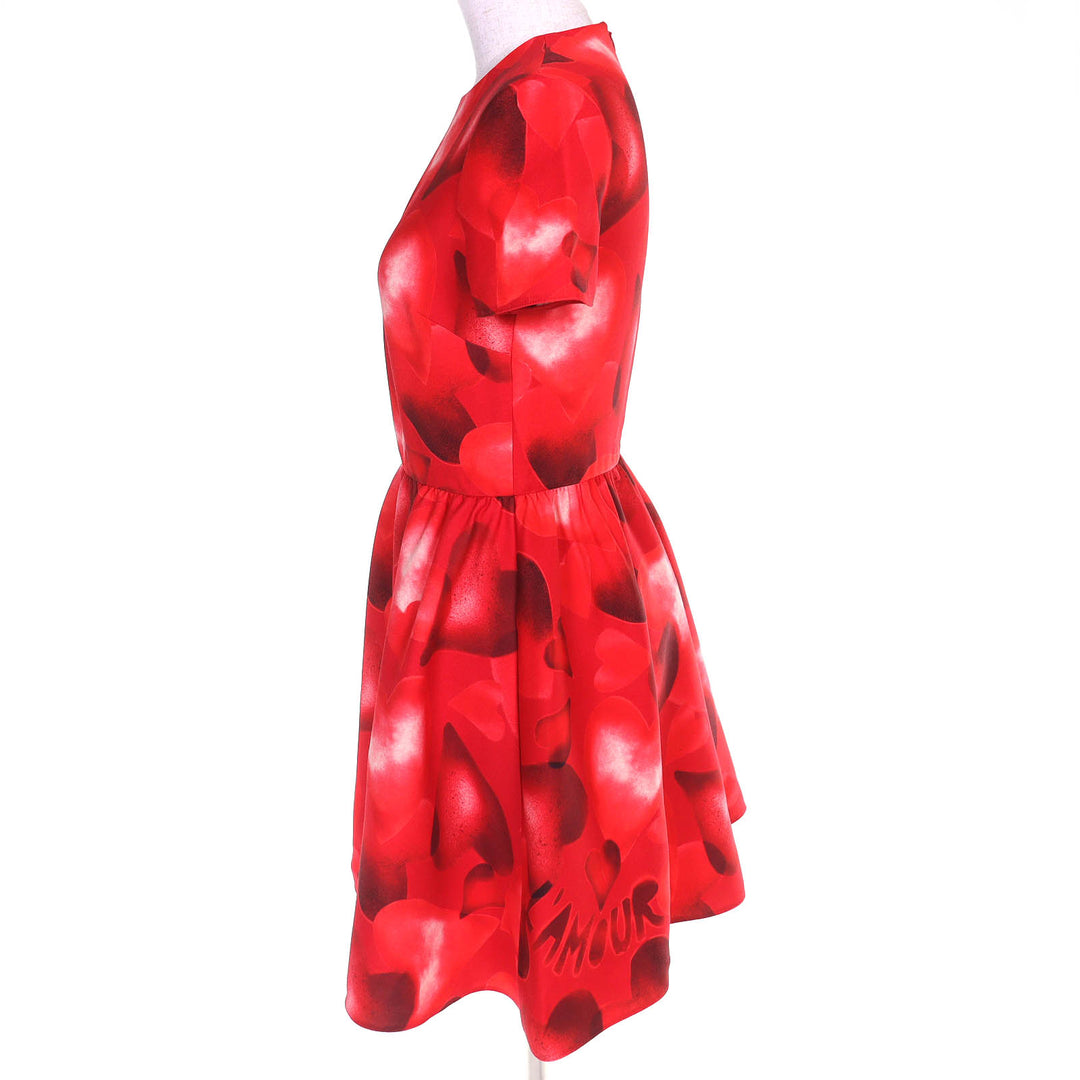 Excellent VALENTINO one piece LAMOUR Heart print short-sleeved mini dress Red