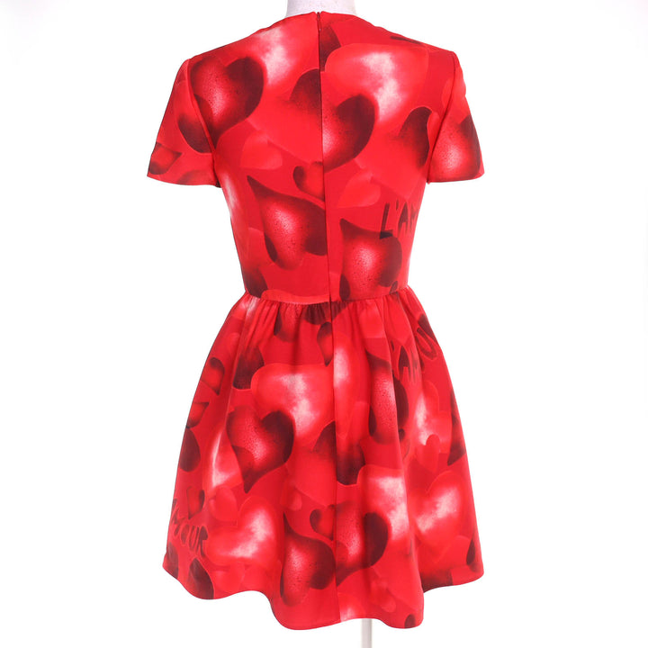 Excellent VALENTINO one piece LAMOUR Heart print short-sleeved mini dress Red