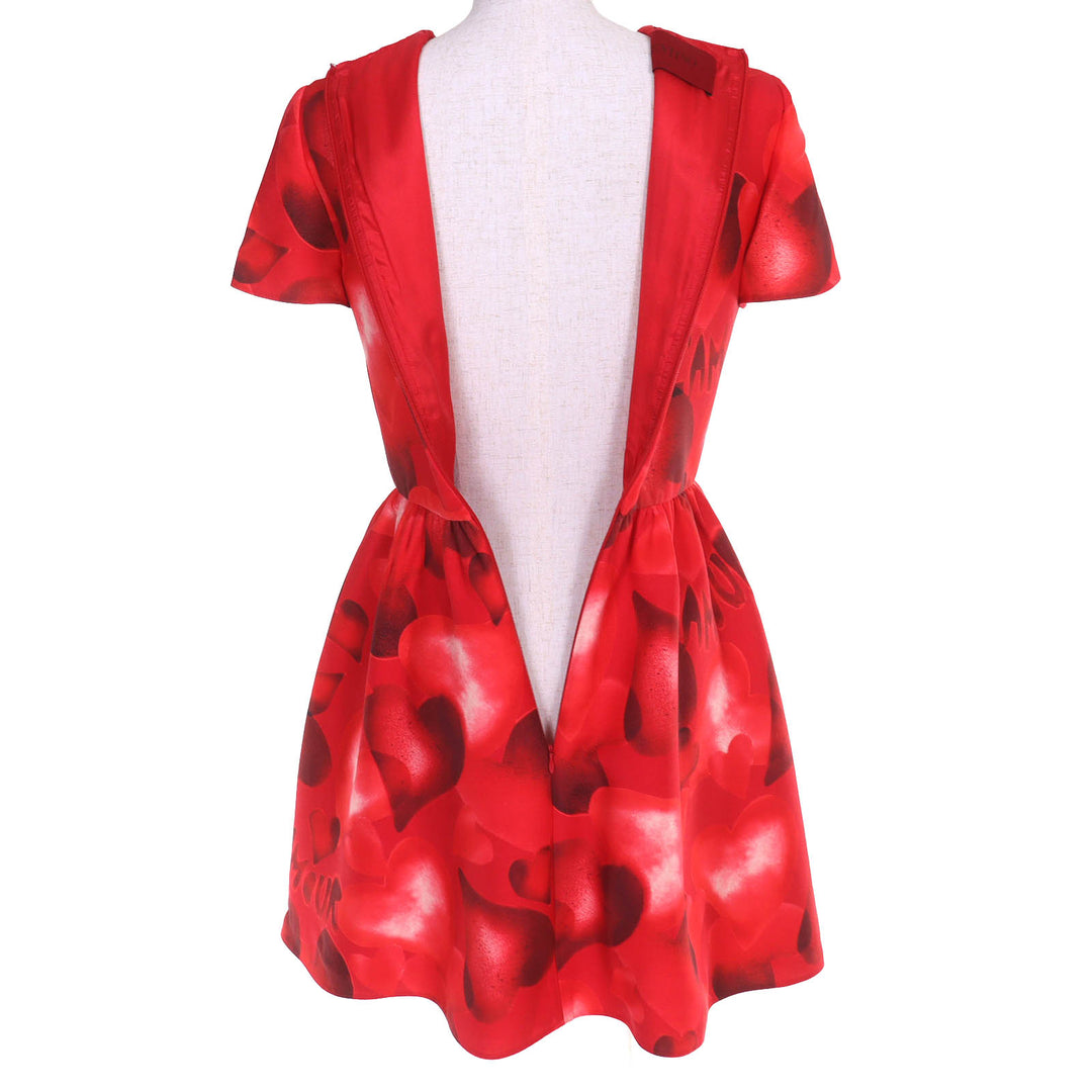 Excellent VALENTINO one piece LAMOUR Heart print short-sleeved mini dress Red