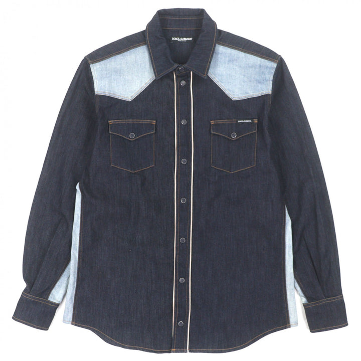 Excellent DOLCE&GABBANA Long sleeve shirt Black tag denim shirt Indigo 42 G5GB1D