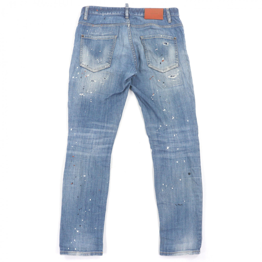 Discounted Very Good DSQUARED2 Denim pants Skater Jean Paint crush finish Indigo blue