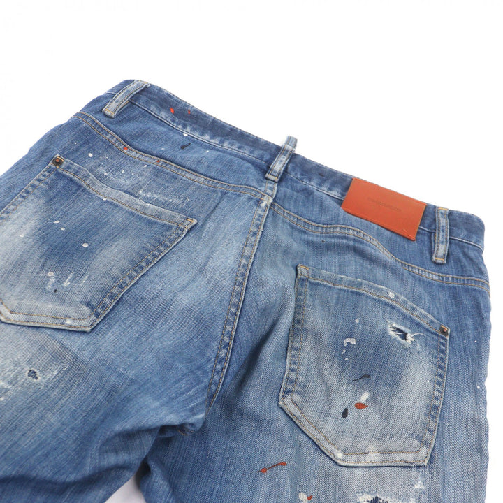 Discounted Very Good DSQUARED2 Denim pants Skater Jean Paint crush finish Indigo blue