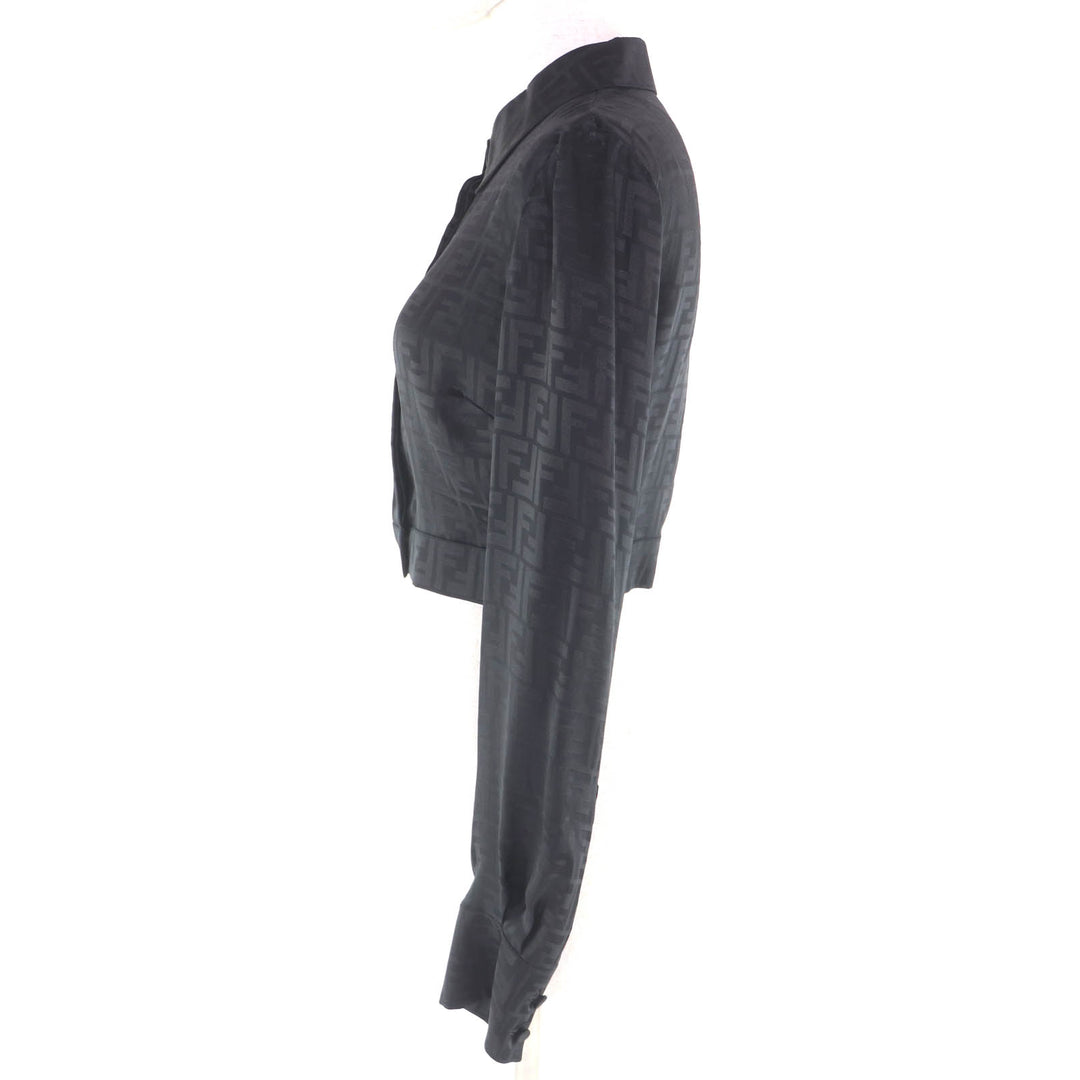 Excellent FENDI Long sleeve shirt Zucca Pattern Cropped black silk 38 FS7994