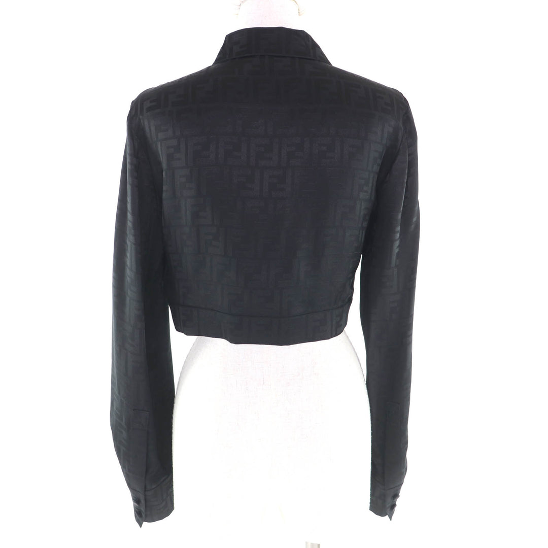 Excellent FENDI Long sleeve shirt Zucca Pattern Cropped black silk 38 FS7994