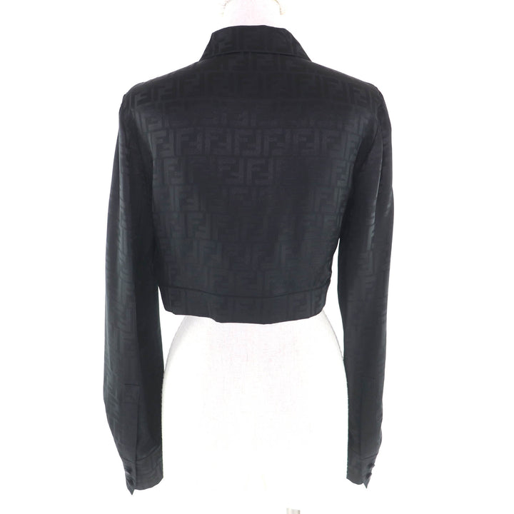 Excellent FENDI Long sleeve shirt Zucca Pattern Cropped black silk 38 FS7994