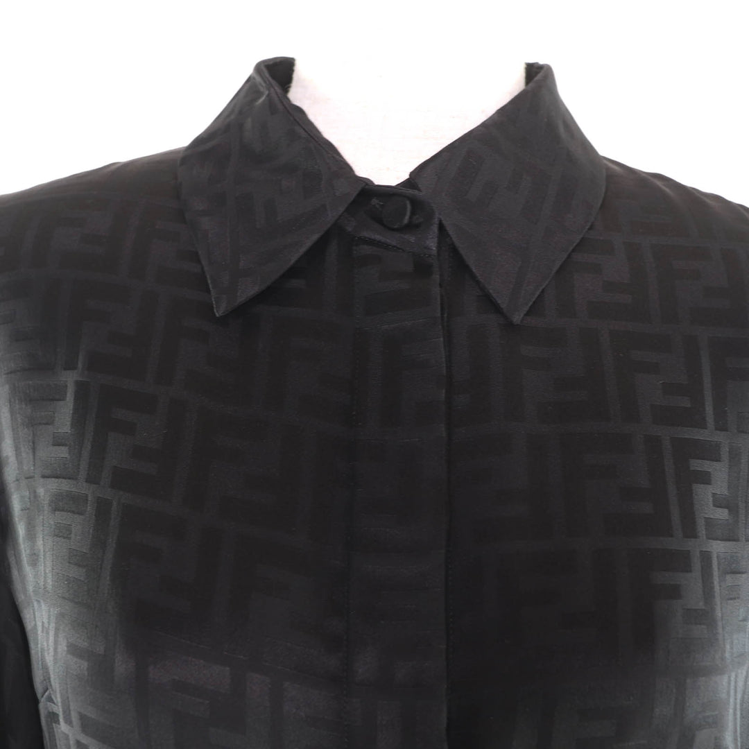 Excellent FENDI Long sleeve shirt Zucca Pattern Cropped black silk 38 FS7994