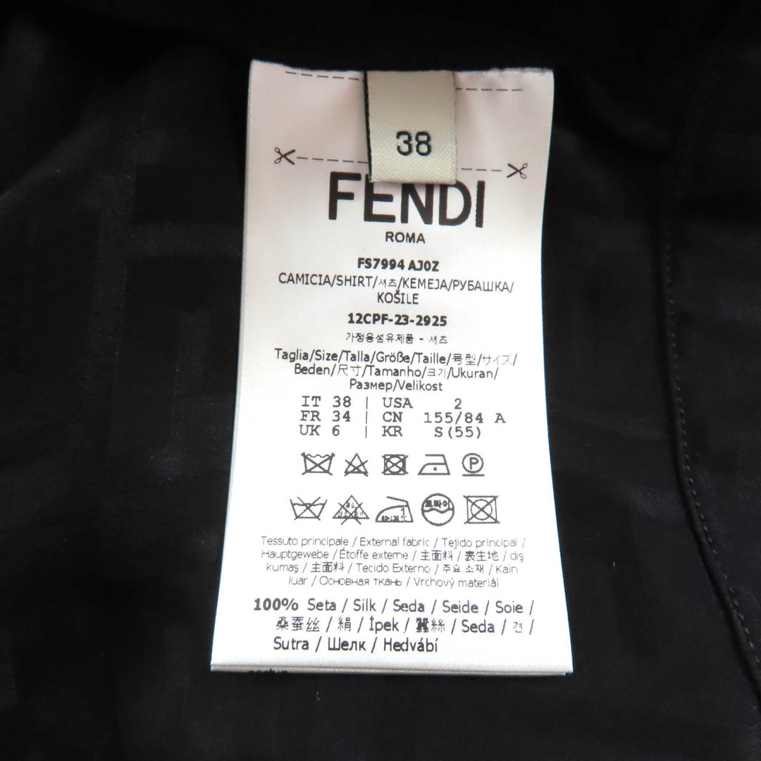 Excellent FENDI Long sleeve shirt Zucca Pattern Cropped black silk 38 FS7994