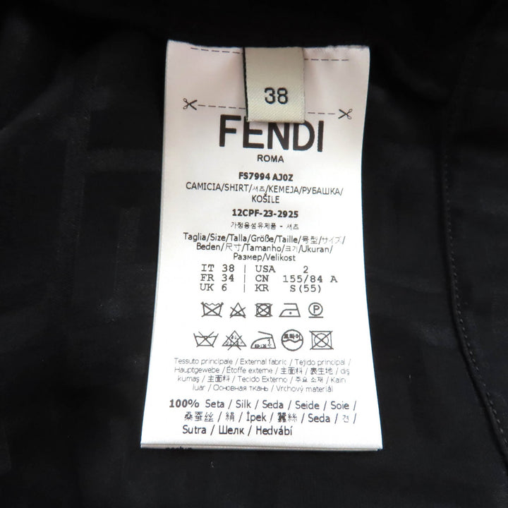 Excellent FENDI Long sleeve shirt Zucca Pattern Cropped black silk 38 FS7994