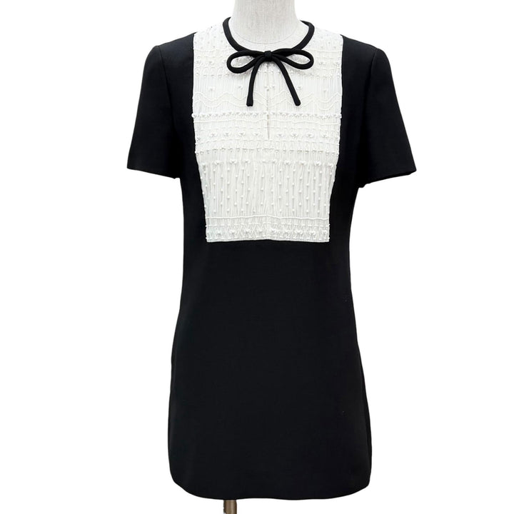 Excellent VALENTINO one piece ribbon black Virgin wool Women 38 3B3VA4C51CF