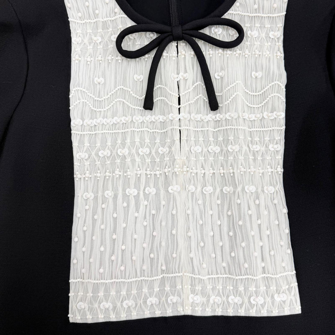 Excellent VALENTINO one piece ribbon black Virgin wool Women 38 3B3VA4C51CF