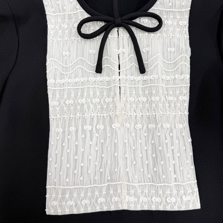 Excellent VALENTINO one piece ribbon black Virgin wool Women 38 3B3VA4C51CF