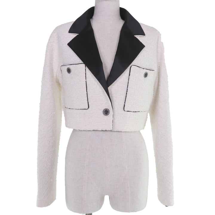 Excellent CHANEL Jacket Lion Button Cropped Tweed white 40 22P P72419V63388