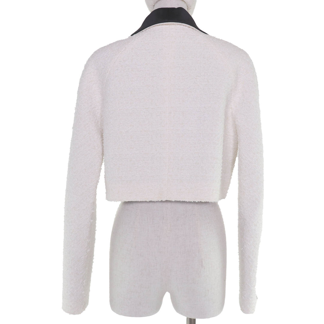 Excellent CHANEL Jacket Lion Button Cropped Tweed white 40 22P P72419V63388