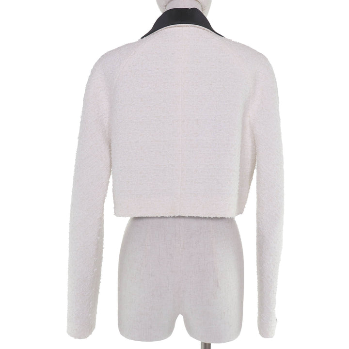 Excellent CHANEL Jacket Lion Button Cropped Tweed white 40 22P P72419V63388