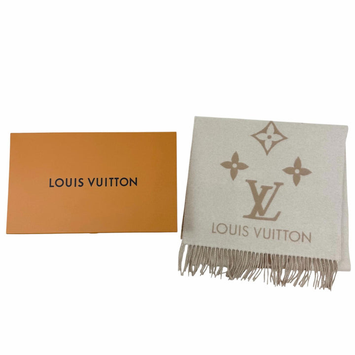 Excellent LOUIS VUITTON Scarf muffler reykjavik Monogram beige cashmere M78123