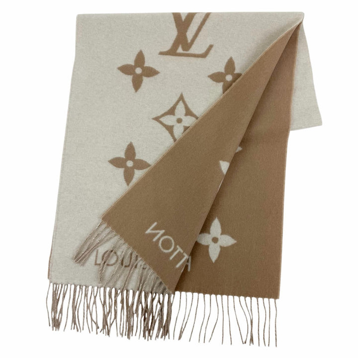 Excellent LOUIS VUITTON Scarf muffler reykjavik Monogram beige cashmere M78123