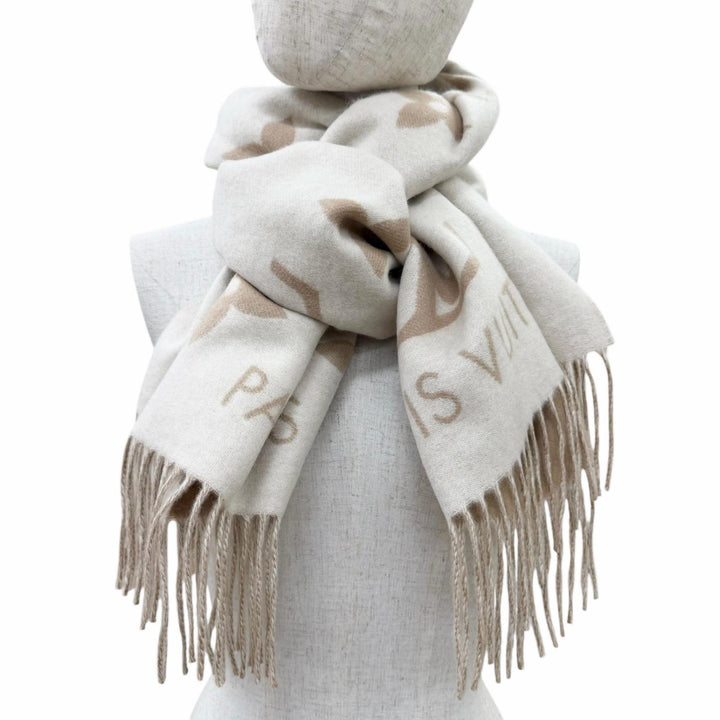Excellent LOUIS VUITTON Scarf muffler reykjavik Monogram beige cashmere M78123