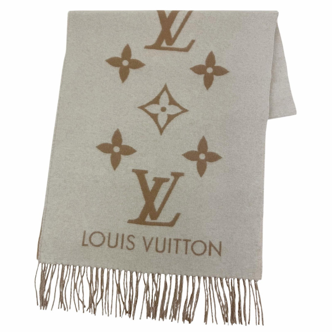 Excellent LOUIS VUITTON Scarf muffler reykjavik Monogram beige cashmere M78123