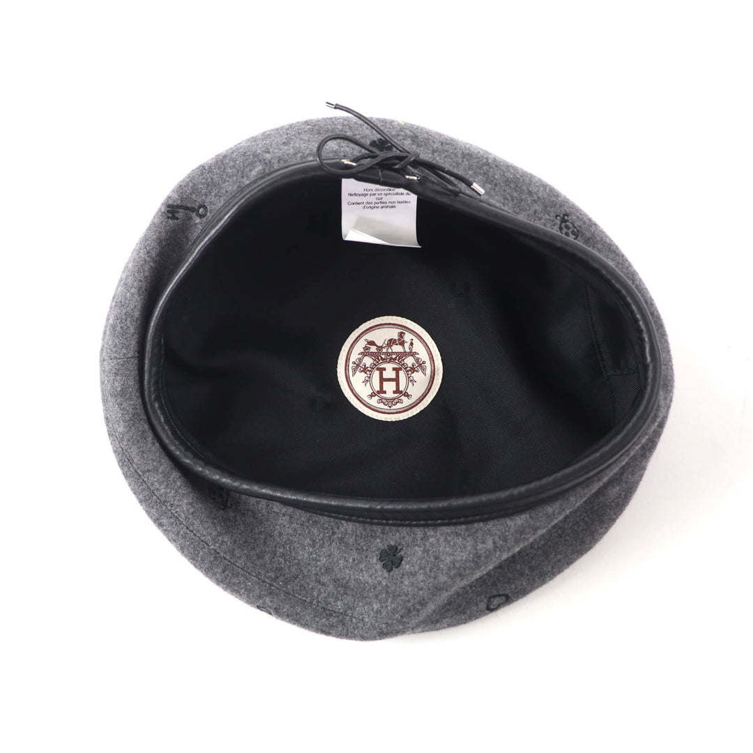 Excellent HERMES beret Saint Honoré Charm Leather gray cashmere Women 58