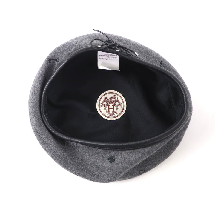 Excellent HERMES beret Saint Honoré Charm Leather gray cashmere Women 58