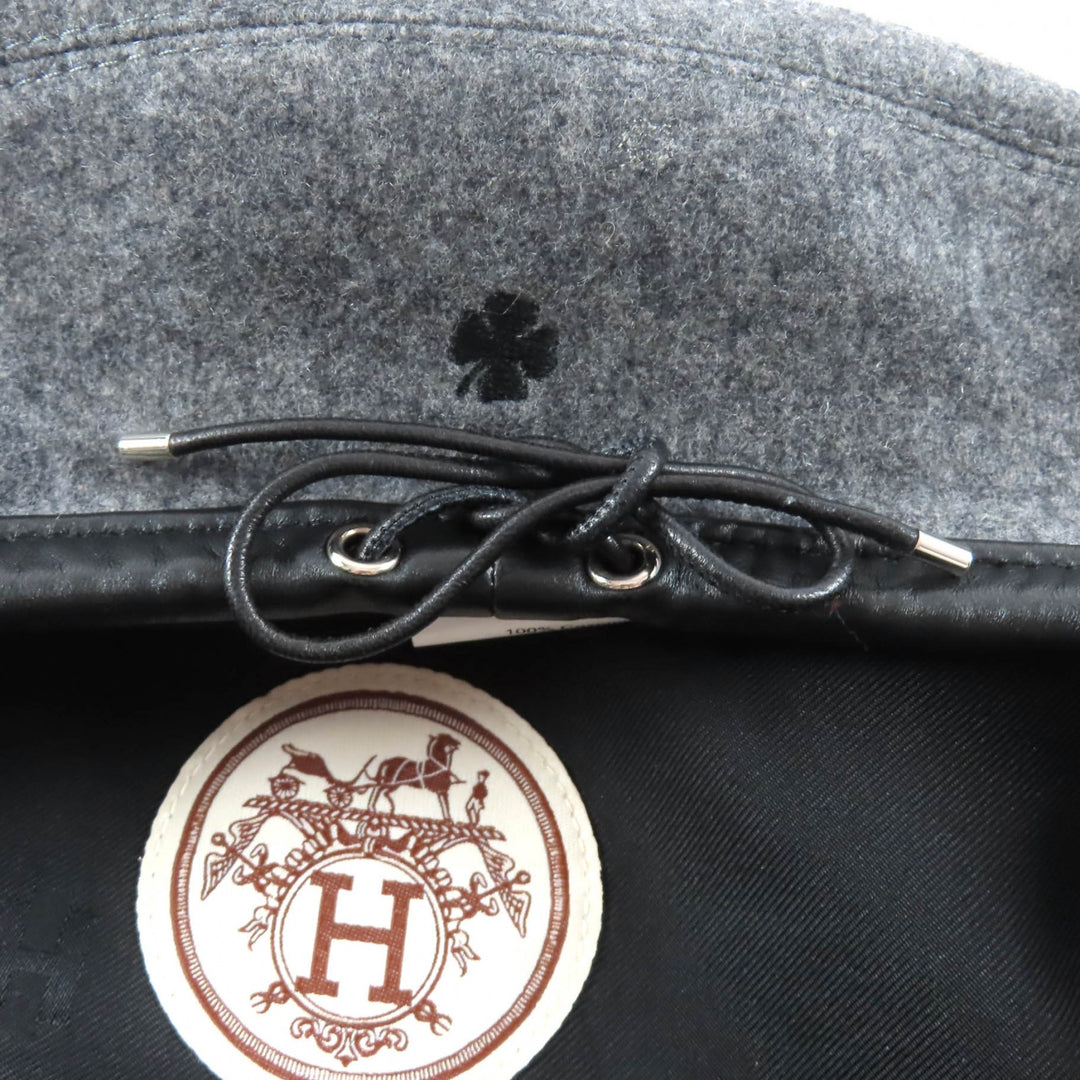 Excellent HERMES beret Saint Honoré Charm Leather gray cashmere Women 58