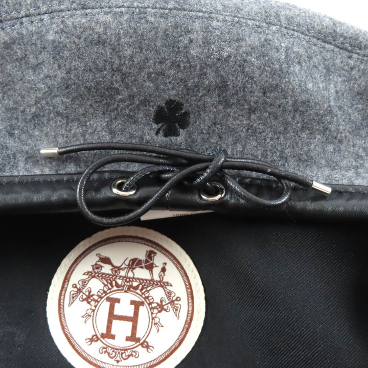 Excellent HERMES beret Saint Honoré Charm Leather gray cashmere Women 58