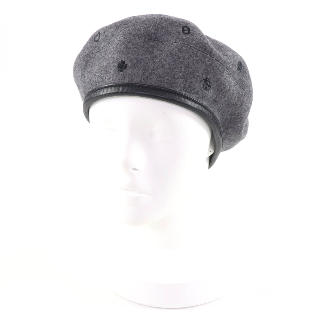 Excellent HERMES beret Saint Honoré Charm Leather gray cashmere Women 58