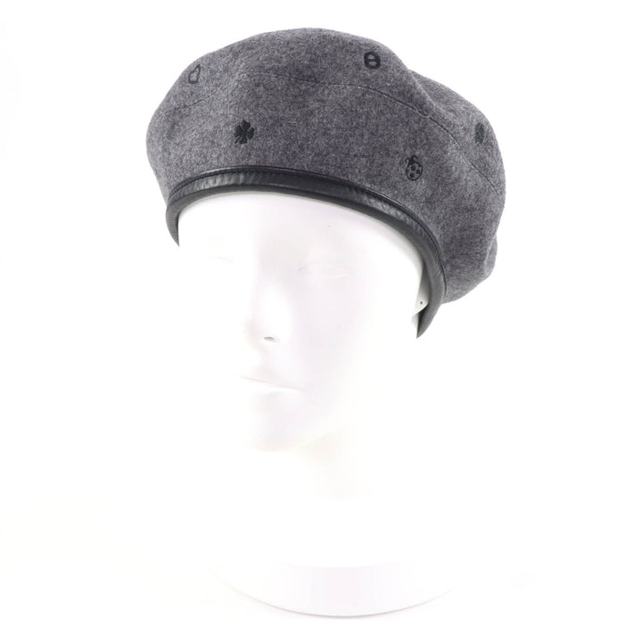 Excellent HERMES beret Saint Honoré Charm Leather gray cashmere Women 58