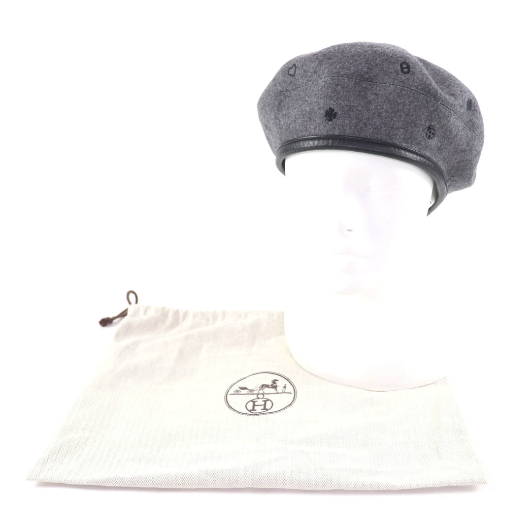 Excellent HERMES beret Saint Honoré Charm Leather gray cashmere Women 58