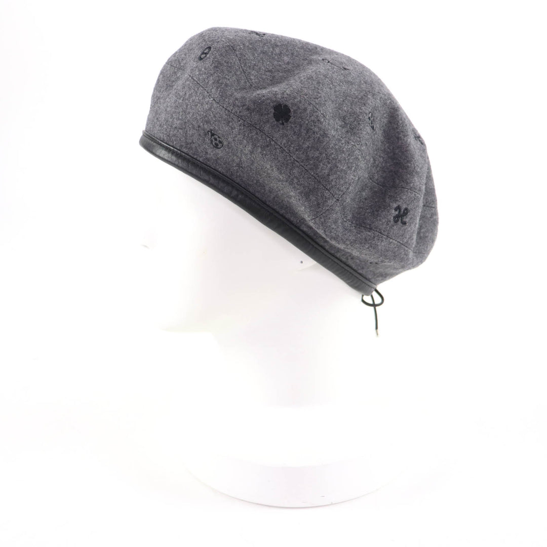 Excellent HERMES beret Saint Honoré Charm Leather gray cashmere Women 58