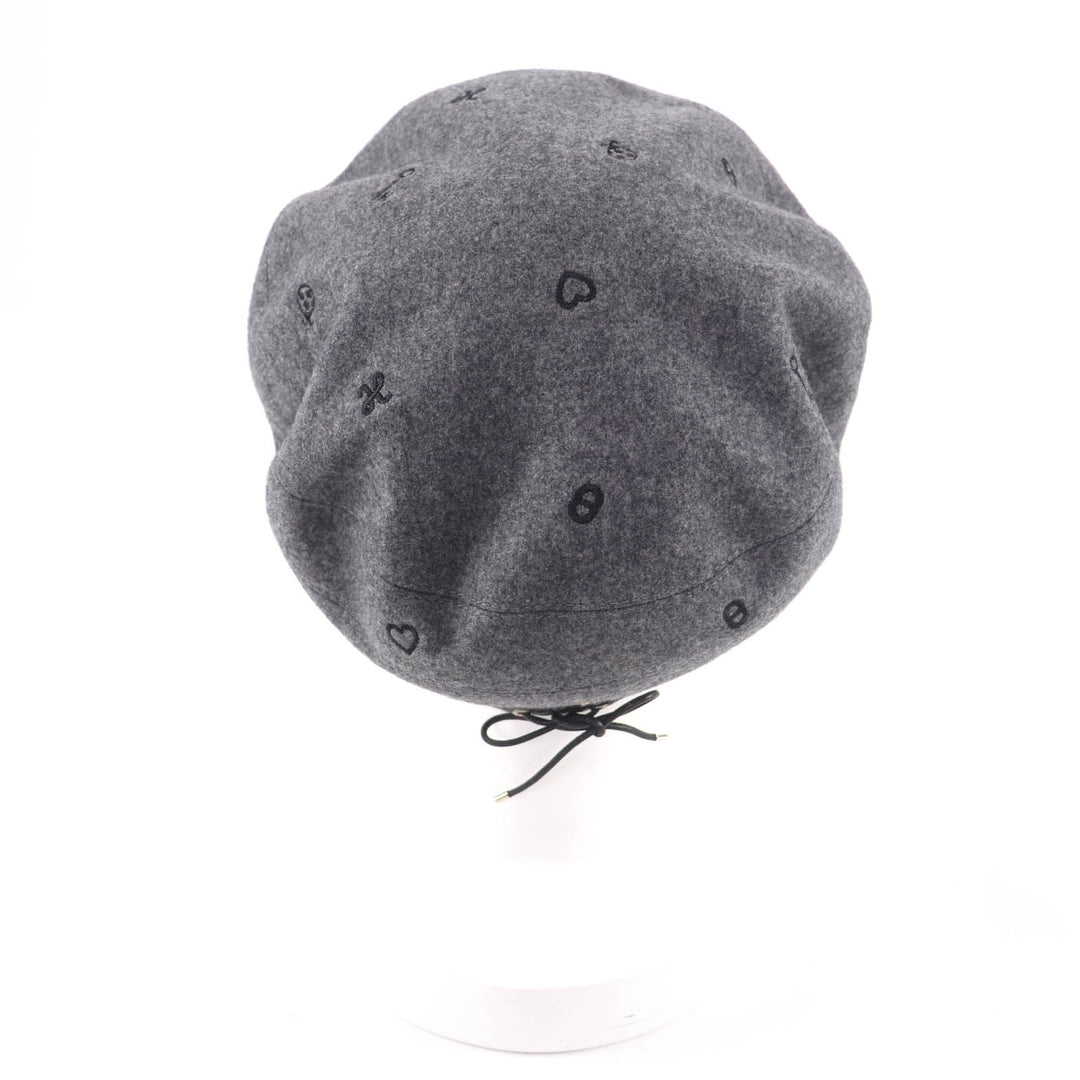Excellent HERMES beret Saint Honoré Charm Leather gray cashmere Women 58