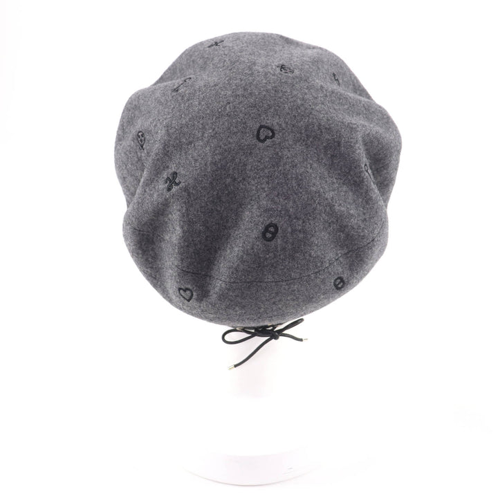 Excellent HERMES beret Saint Honoré Charm Leather gray cashmere Women 58
