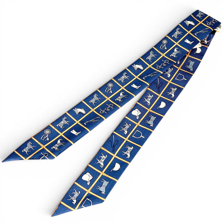Pristine HERMES scarf Couvertures Nouvelles Twilly Navy silk Women