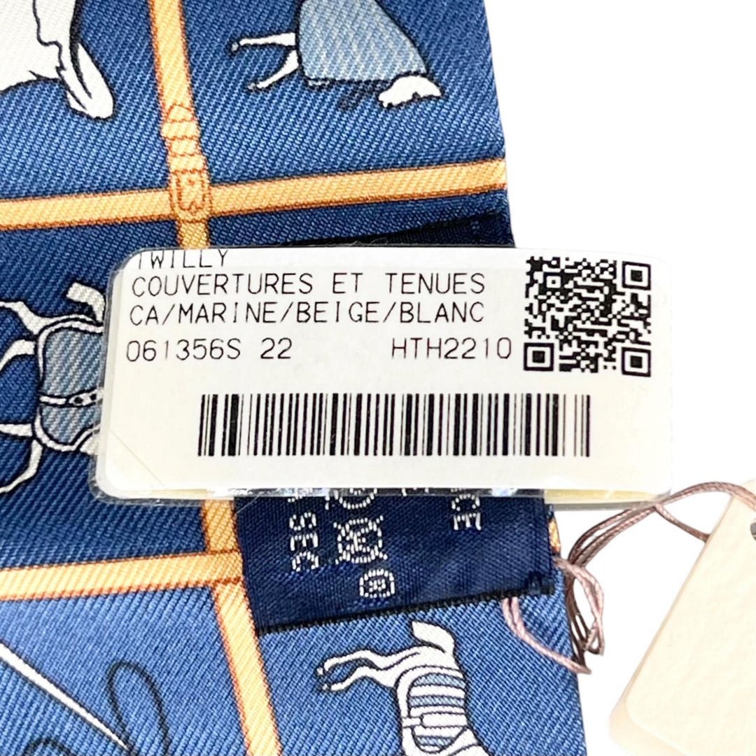 Pristine HERMES scarf Couvertures Nouvelles Twilly Navy silk Women