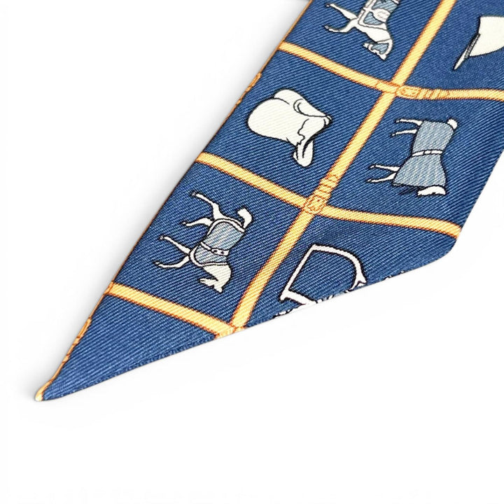 Pristine HERMES scarf Couvertures Nouvelles Twilly Navy silk Women